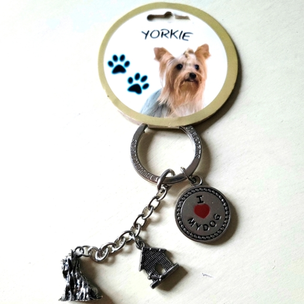 NWT Little Gifts Yorkshire Terrier Key Ring with Pewter Charms